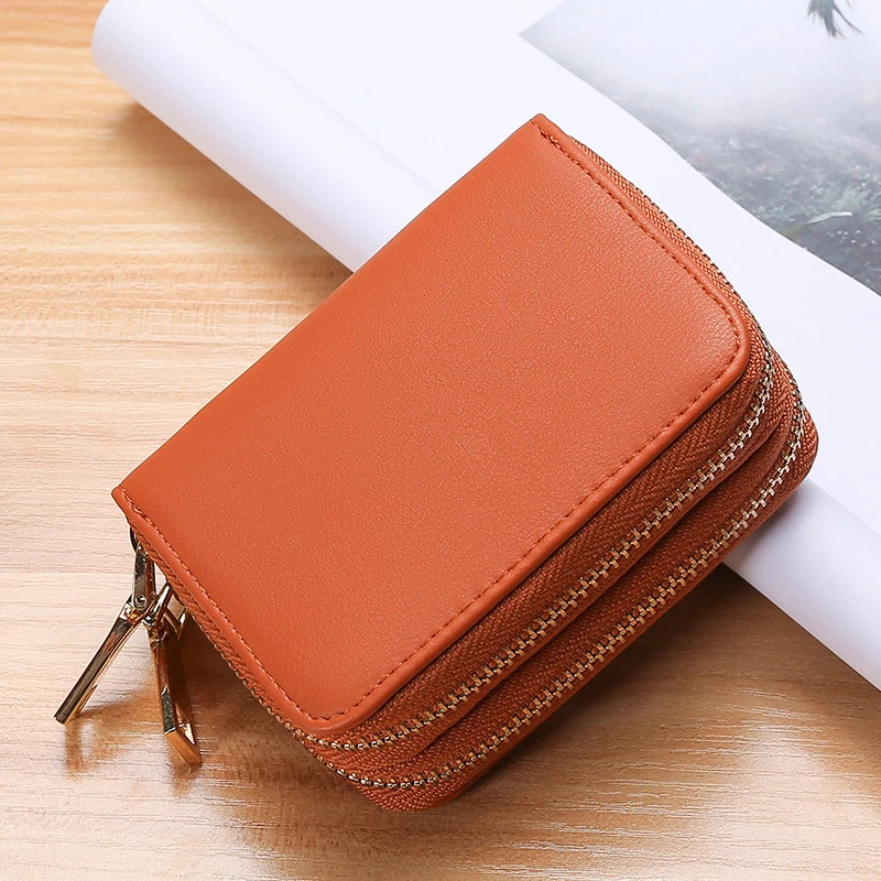PU orange brown Бизнес-держатель для карт женский/мужской холщовый кошелек для карт женский/мужской двойной банк на молнии/кредитный держатель для карт кошелек 9 бит+ 4 позиции - Цвет: PU orange brown