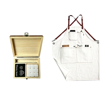 

Whiskey Stones with WORDS Wooden Box Whisky Rocks Stones Square Stone Wood Box-White & Canvas Cook Apron