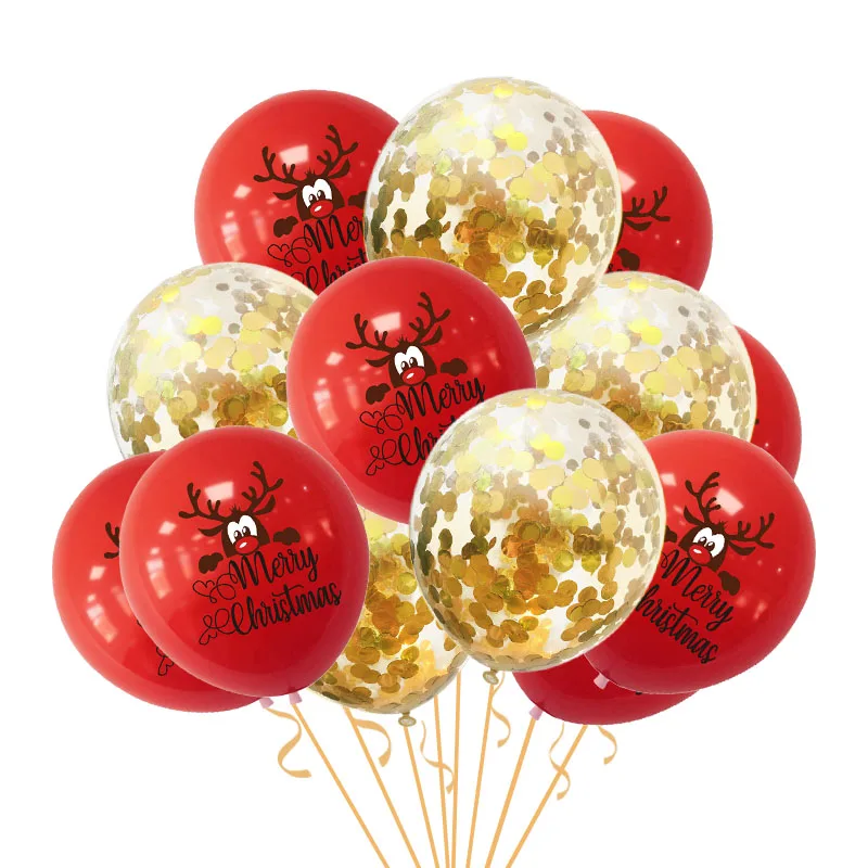 15pcs 12inch Latex Confetti Balloon Set Helium Inflate Balls Santa Claus Tree Elk Printed Globo For Christmas Home Party | Дом и сад