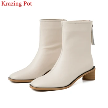 

superstar big size cow leather zip sewing low heels ankle boots runway nightclub office lady square toe women winter shoes L93