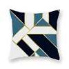 Polyester Dark Blue Gold Geometric Throw Pillows Case Square Sofa Cushion Covers for Sofa Home Living Room Decoration 2