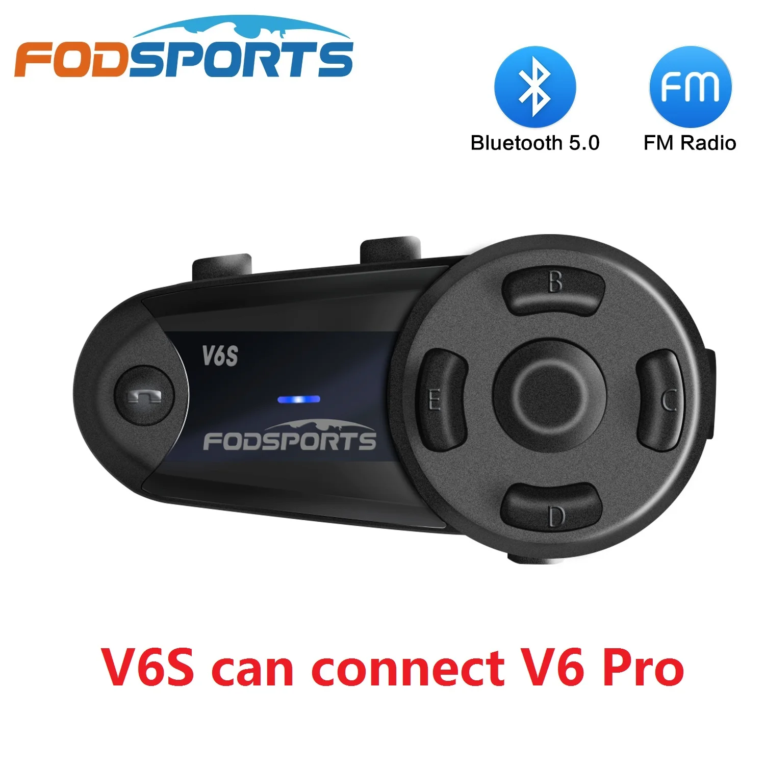 Fodsports V6S Motorcycle Bluetooth 5.0 Intercom Helmet Headset 1000m Waterproof Wireless BT Interphone with FM Radio Type-C | Автомобили и