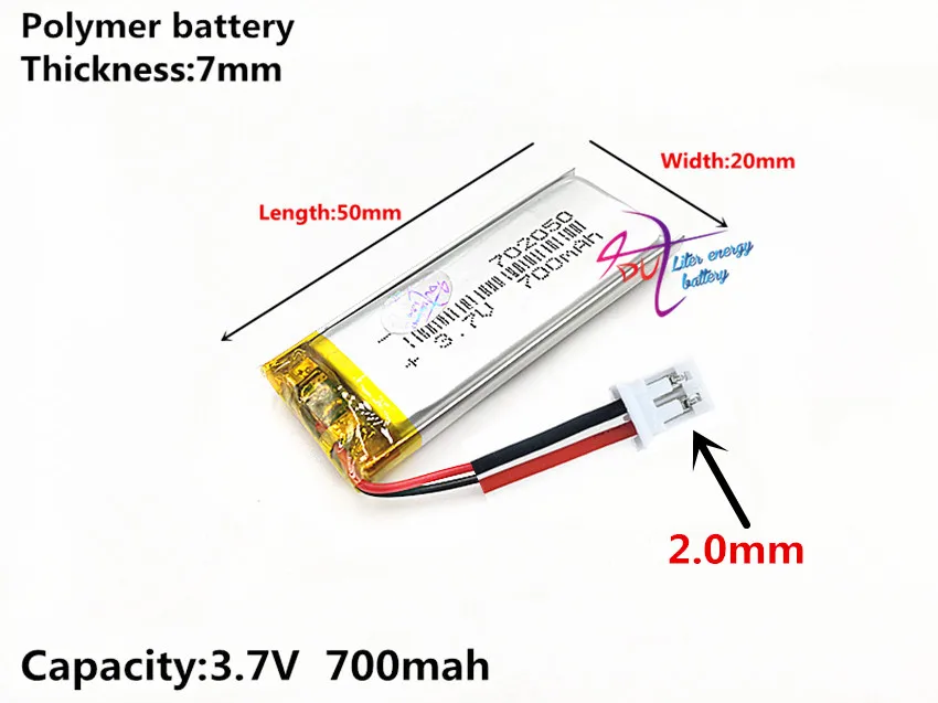 PH 2,0 2pin 702050 3,7 V 700MAH Универсальный литий-ионный аккумулятор для планшетных ПК 7 дюймов 8 дюймов 9 дюймов наушники DVD электронная книга bluetooth Камера