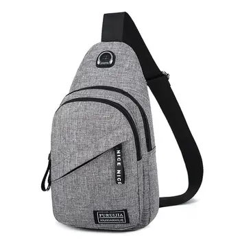 

New Style Men Concise Casual Personality All-match Solid Color With Earphone Jack Large Capacity Shoulder Bag