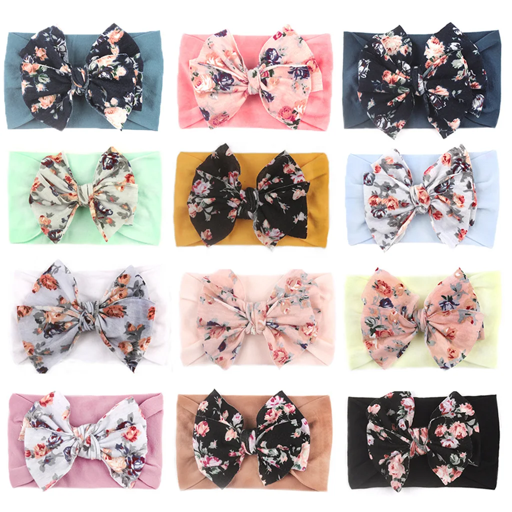 New Bohemia Elastic Printed Flower Kids Headband Newborn Infant Knot Bows Headwraps Baby Girls Headwear Cute Gifts Photo Props ergo baby accessories