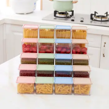 

8pcs/set Plastic Transparent Sealing Box Grain Bean Noodle Storage Jar Pot Kitchen Storage Container