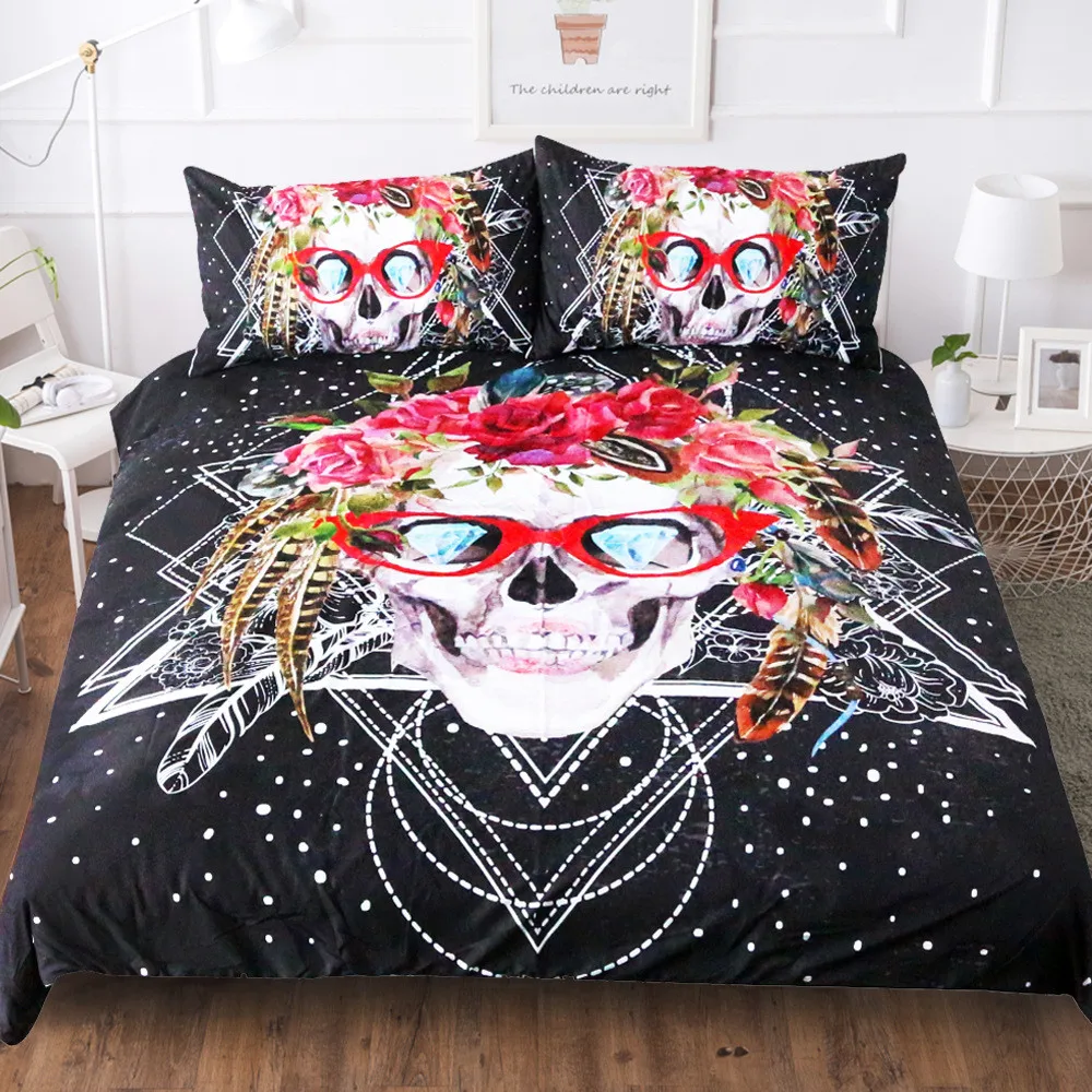 

3PCS 3D Skull Bedding Set With Pillowcases Duvet Quilt Comforter Cover Queen King Size Bedspreads