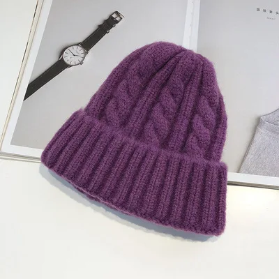 Женские шапки Skullies, зимние теплые трикотажные шапки для дам, дикая плотная вязаная Шапочка, шапка, новая мода, шерстяной берет, шапочка
