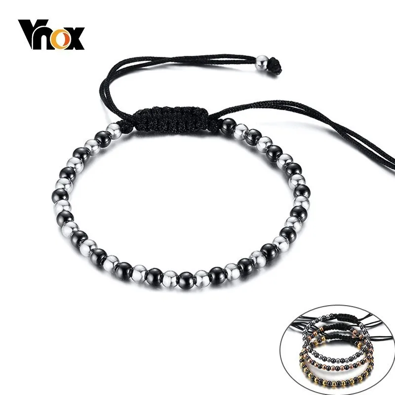 Vnox ручной работы Плетеные веревочные браслеты для женщин мужчин со шнуровкой Размер Регулируемый унисекс бусины нитка бус Браслет Bijoux