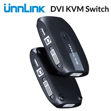 Unnlink 2X1 DVI KVM переключатель коробка селектор переключатель DVI 2 в 1 выход Обмен USB 2,0 монитор мышь Клавиатура для 2 компьютера Ноутбуки ПК