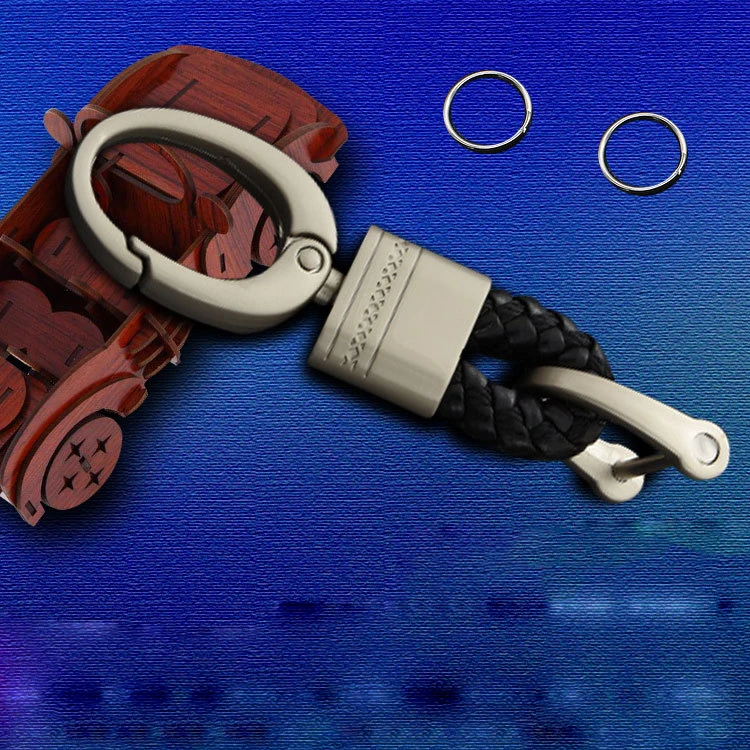 Металлический Кожаный Автомобильный брелок ручной работы с кожаной веревкой, брелок для ключей, сделай сам, плетеный брелок для ключей, пряжка подковы, автомобильный брелок для ключей - Название цвета: E Black