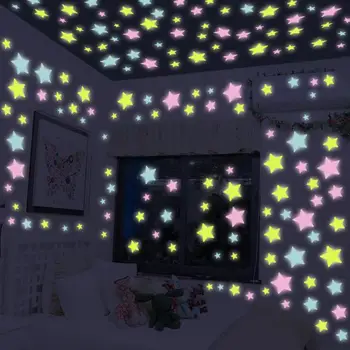 

50PCS 3D Star and Moon Energy Storage Fluorescent Glow In the dark Luminous on Wall Stickers for Kids Room living room