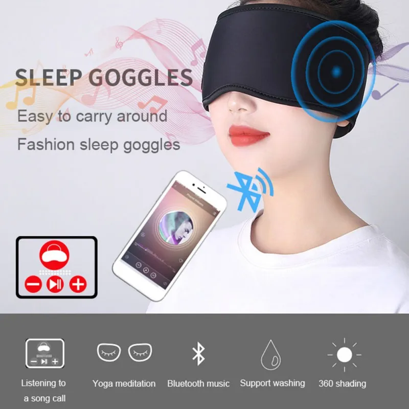 Беспроводная маска для сна для глаз с Bluetooth 5,0, 3D стерео покрытие для глаз с функцией сна, затемненные очки с поддержкой громкой связи
