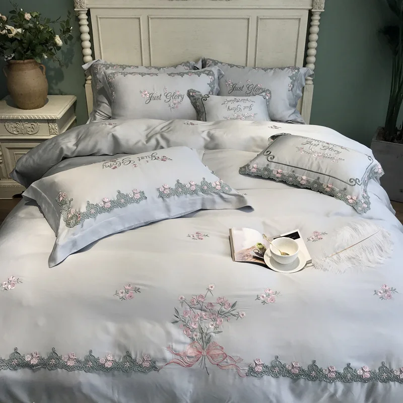 

ANNAs Good Stuff 80s Tencel Bedding Set Chinese Troditional Embroidery Home Textile 2-sided Ice Silk Quilt Cover Summer Bedsheet