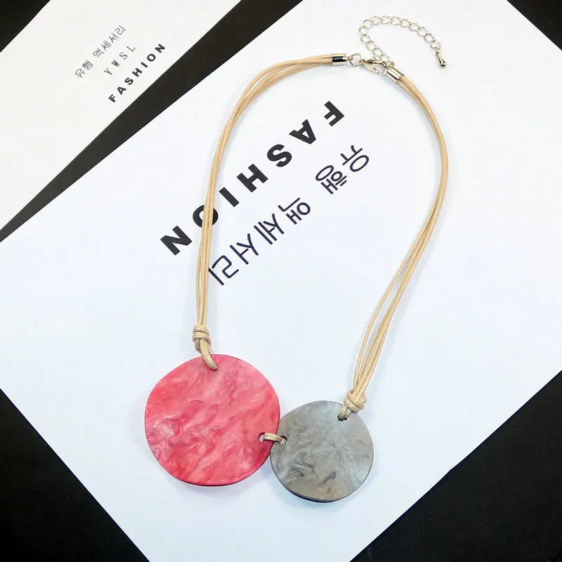 Большой круглый кулон из смолы ожерелье с хлопковым шнурком Pendentif Femme бижутерии Аксессуары 46 см веревку цепи Длина 5 см расширение