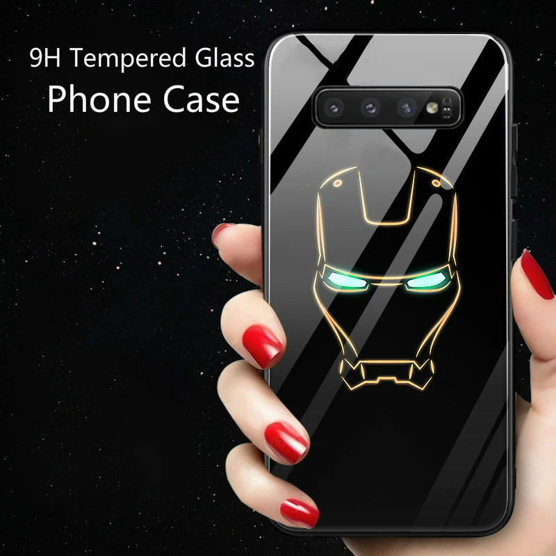 Marvel Iron Man Batman Venom Luminous Glass Case For Samsung S11 S10 e S9 S8 Plus Note 10 9 8 Avengers Phone Cover Coque Fundas