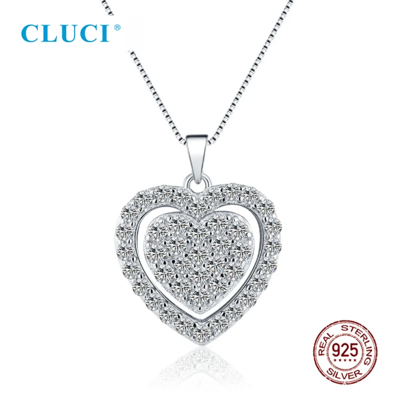 CLUCI стерлингового серебра 925 милый кулон-сердце с цирконами женский подарок на день Святого Валентина ювелирные изделия