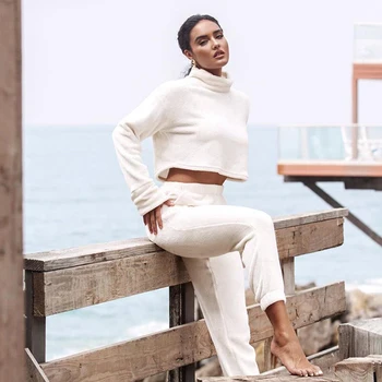 

O-neck Long-sleeved Sweater Beam Trousers Casual Women Suit Fashion Elegant Two-piece Girl Autumn Winter New 2 Piece Set Women