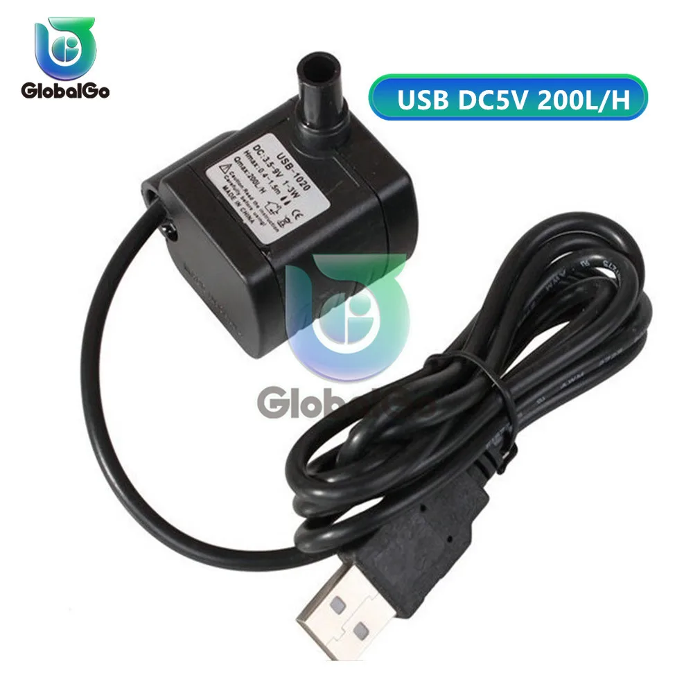 Bomba de agua para acuario, fuente de aire para estanque de peces, Solar, Micro USB, tubo de 1M, 5V, 12V, 3W, 200L/H