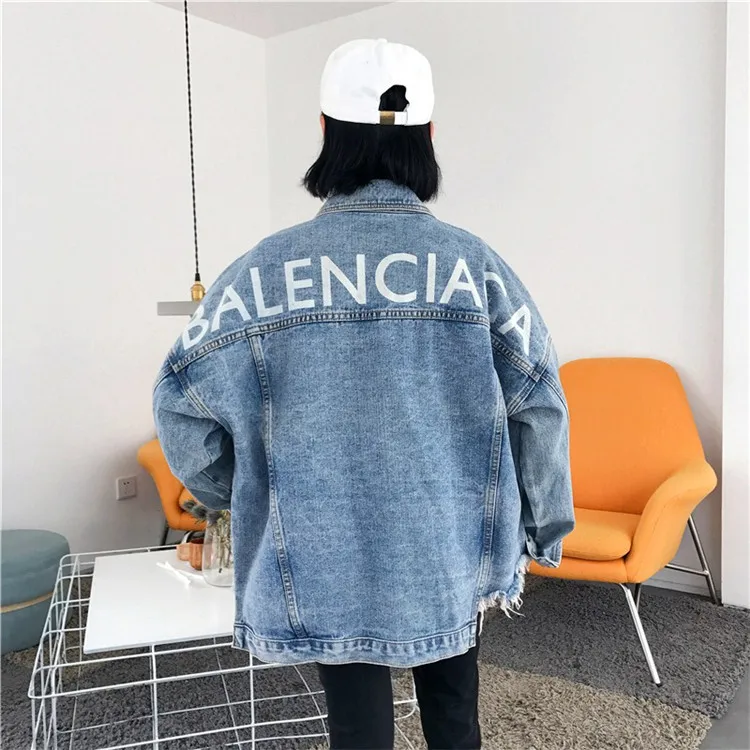 AliExpress осенне-зимний джинсовый пиджак свободного кроя в Корейском стиле с принтом букв и запахом