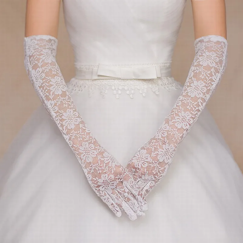 20 (3)Formal Long Sheer Lace Elbow Length Bridal Gloves Full Finger for Party Wedding Accessories Prevent Bask