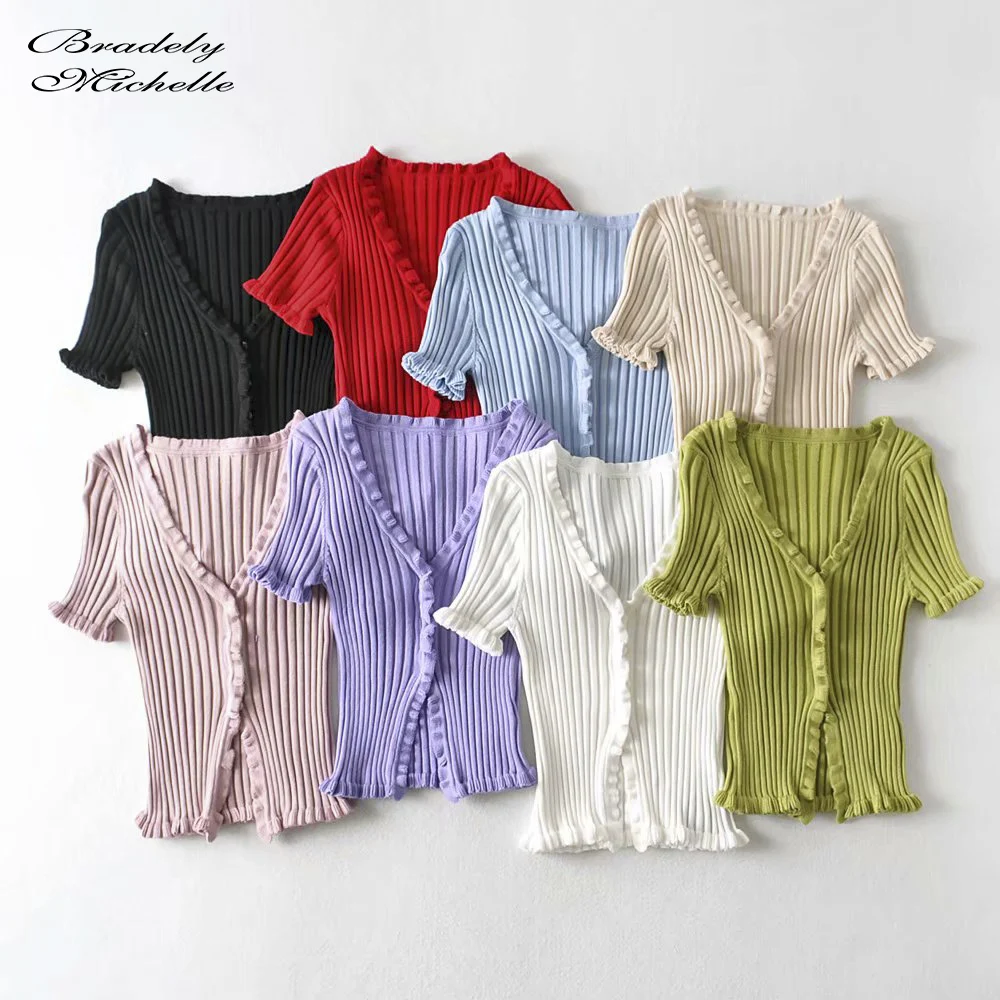 BRADELY MICHELLE женский летний модный короткий топ с коротким рукавом оборками