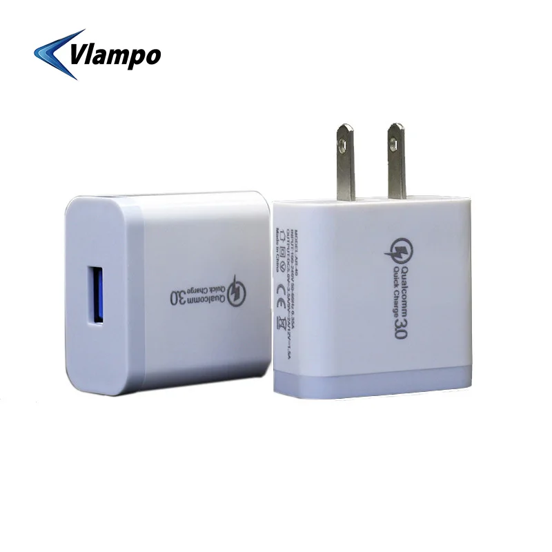 

VLAMPO QC3.0 US Plug Socket Quick Charge Charging Head Mobile Phone Fast Charger 18W Single USB Port 5V3A