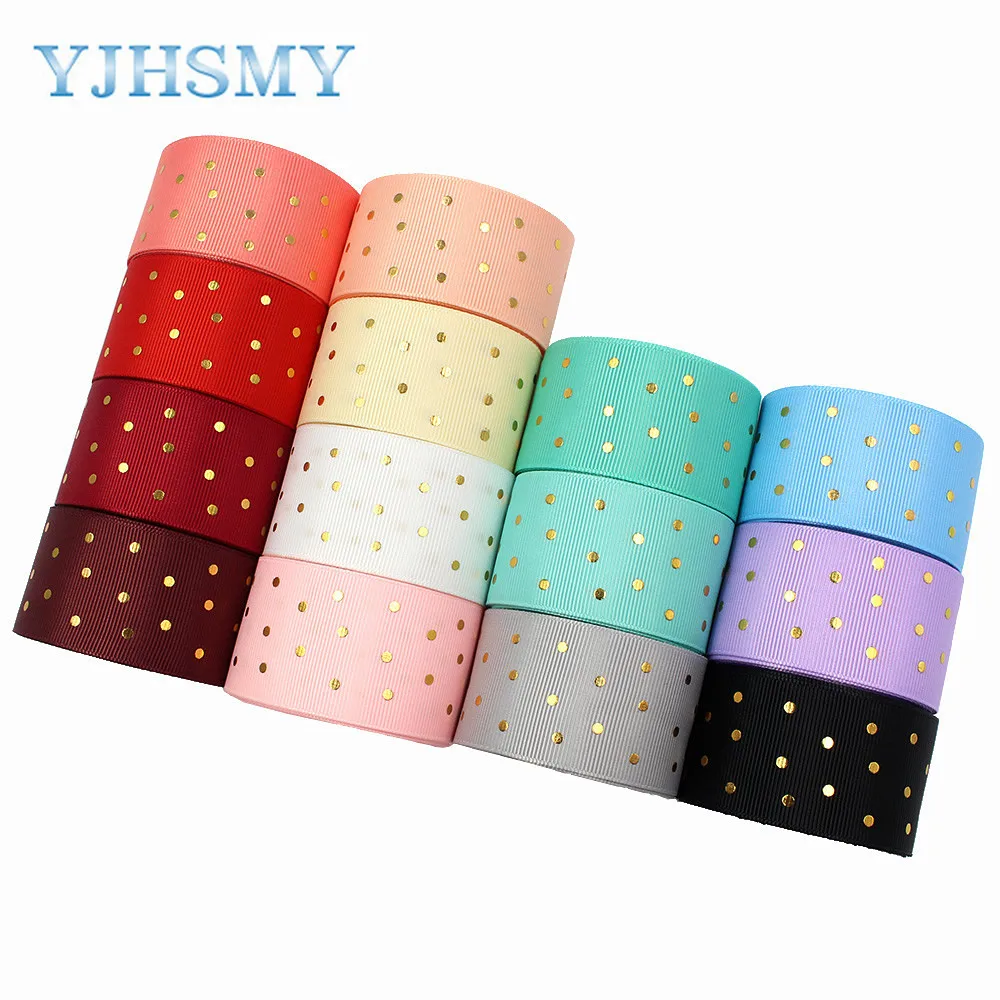 L-20609-523 1-1/2&rdquo;Hot Gold Dots print Pattern Ribbon , 5 yards DIY handmade hair accessories Material , Bow Decoration