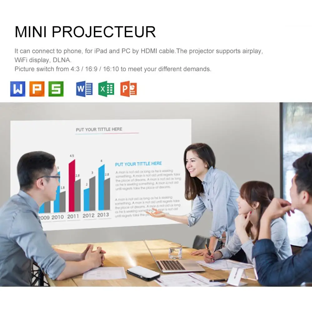 

White Smart Mini M6 DLP Projector Portable Wifi Projector DLNA Android 4.4 4.0 Built-in 5000mAh Battery Projector EU