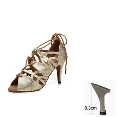 gold 8.3cm heel Профессиональная женская обувь для латинских танцев; Цвет серебристый, золотой; женская Обувь для бальных танцев, сальсы; Танцевальные Кроссовки для взрослых; женская обувь для танцев - Цвет: gold 8.3cm heel