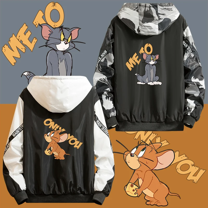 Куртка Tom Cat Jerry Mouse Мужская одежда для пар с мультяшным принтом куртка капюшоном уличная Модная Повседневная