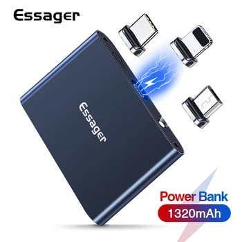 

Essager Magnetic Power Bank Micro USB Type C 1320mAh Mini Magnet PowerBank Portable External Battery Charger Pack For iPhone
