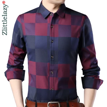 

2019 brand casual winter warm thick luxury slim fit plaid men shirt streetwear social dress shirts mens fashions jersey 02108