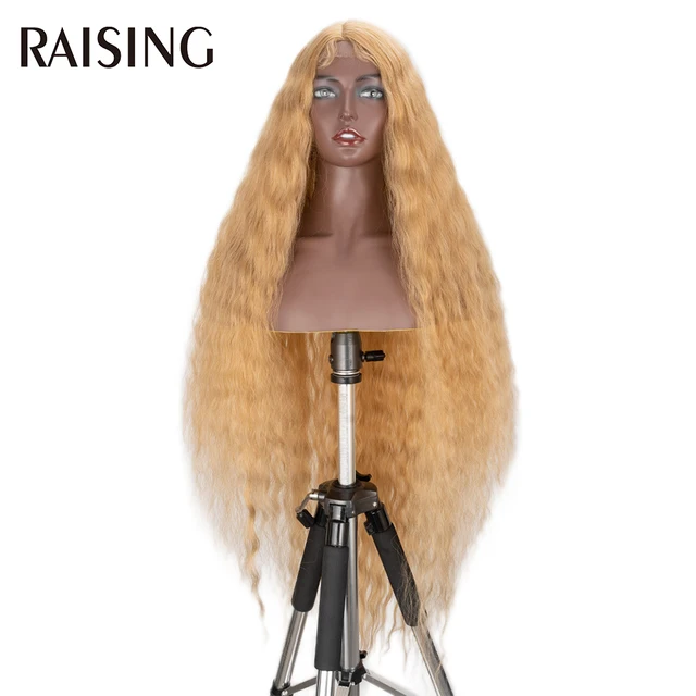 Raising Wholesale Deep Wave Lace Wig Synthetic Curly Hair Scalp Wigs For Black Women Ombre Cheap Long Hair Wigs Pre-plucked 40in C26J