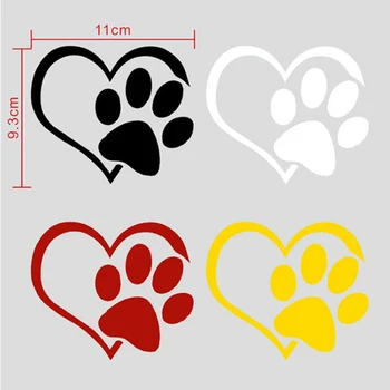 

Hot 11*9.3CM Dog Heart Shape Pattern Car Sticker Footprint Reflective Waterproof Sun Resistant Window Sheeting 3D Windshield Dec