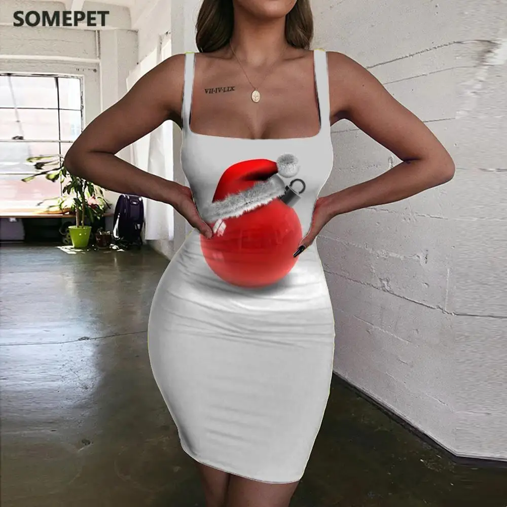 

SOMEPET Christmas Dresses Women Funny Halter Sleeveless Novel Bodycon Dress Party 3d Print Womens Clothing Club Vintage Boho