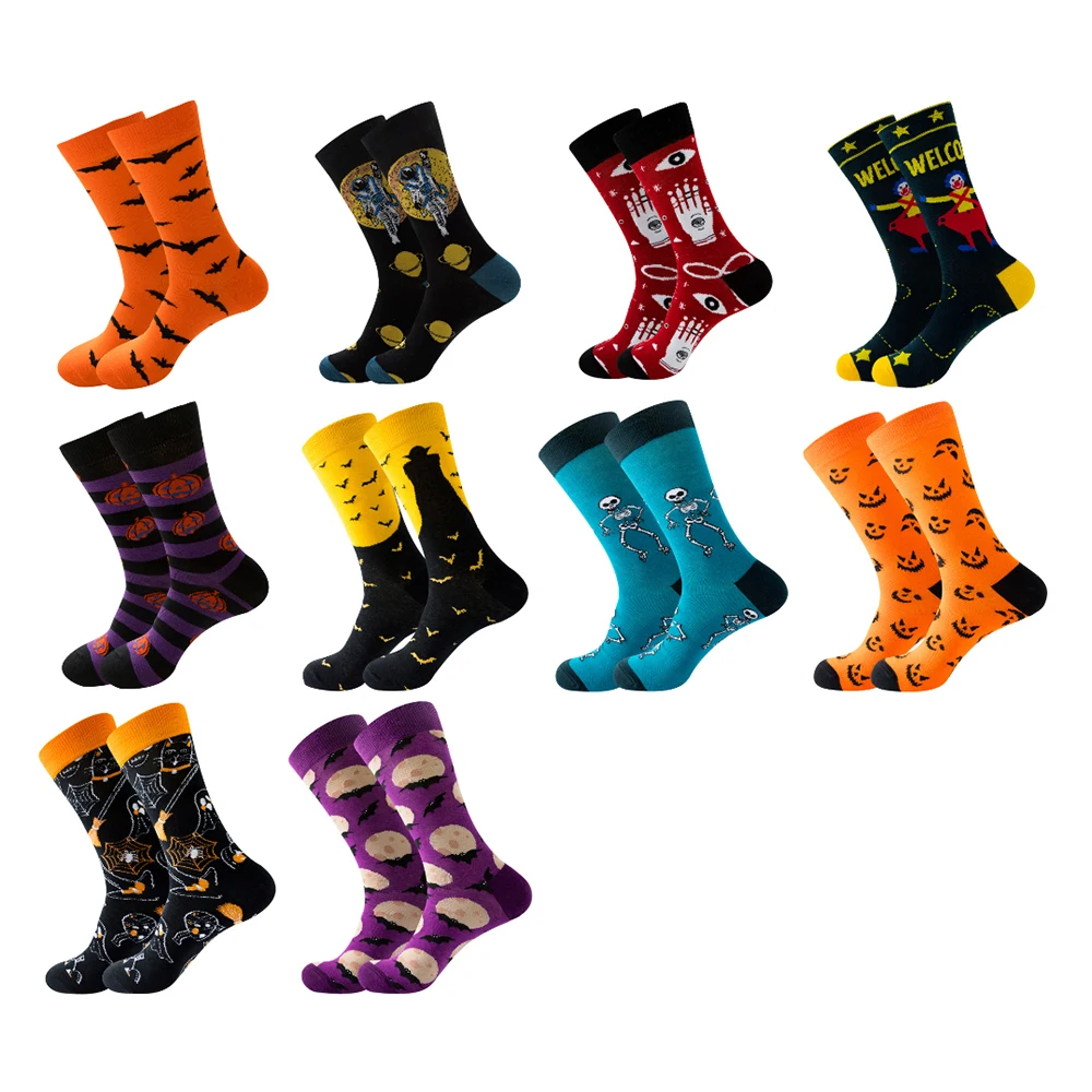 Autumn Winter New Trendy Socks Halloween Men'S Skull Alien Women'S Pumpkin Monster Bats Unisex | Мужская одежда
