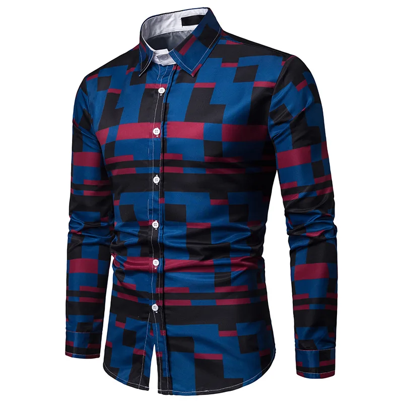 

3D Men Business Spring And Autumn Plaid Casual Long-sleeved Shirt C476