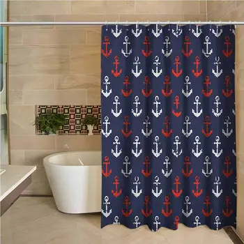 

Anchor 3D Printed Shower Curtain Abstract Sea Theme with Grunge Display Worn Looking Marine Icons Hotel Quality Machine