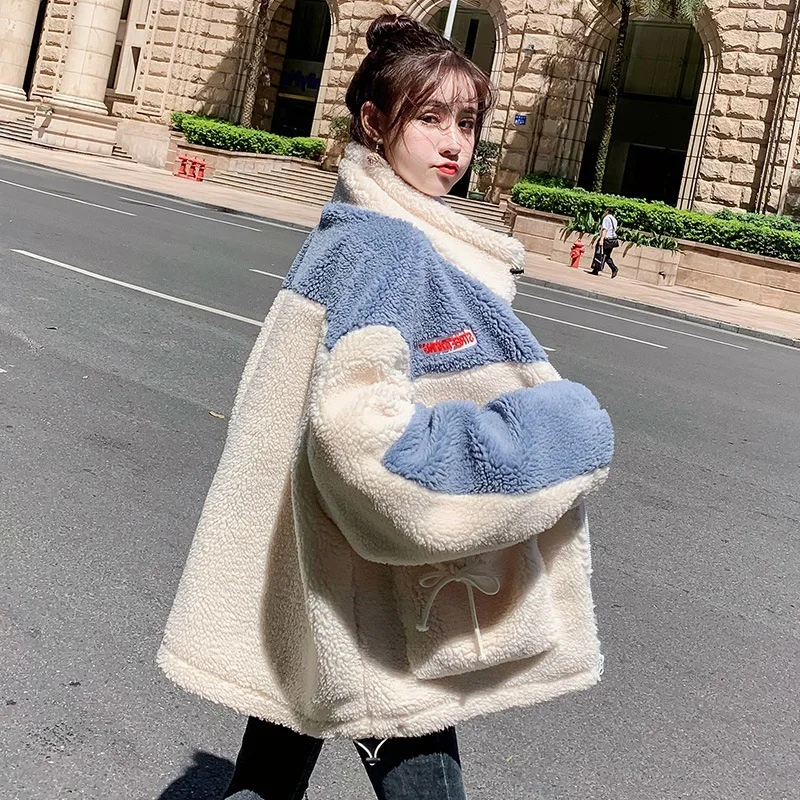 

Photo Shoot Cotton Coat Women's 2019 New Winter Korean-style INS Tidal Harbor-Style Thick Loose-Fit Lambs Wool Coat Cardigan Hoo