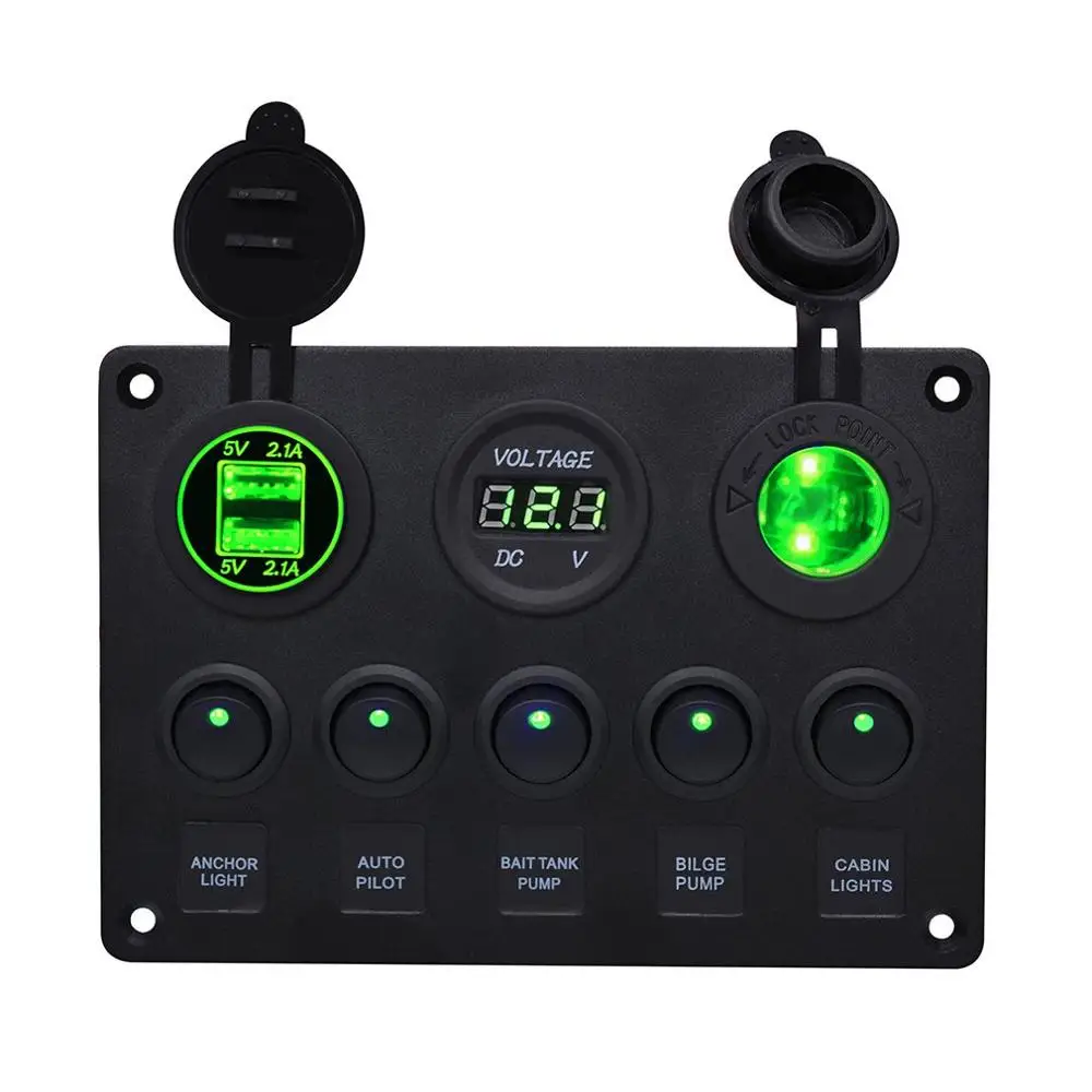 Cs-666A1-3 круглый светильник+ сигаретный светильник er Seat+ двойной Usb+ Вольтметр комбинированная панель для автомобиля лодки Rv грузовик Camper - Название цвета: Зеленый