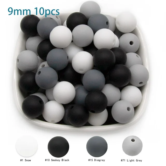 Cute-Idea 10pcs Baby Silicone Round Beads 9/12/15mm Food Grade Chewable Pearl Beads DIY Teething Pacifier Chain Toys Baby Goods 9MM-O