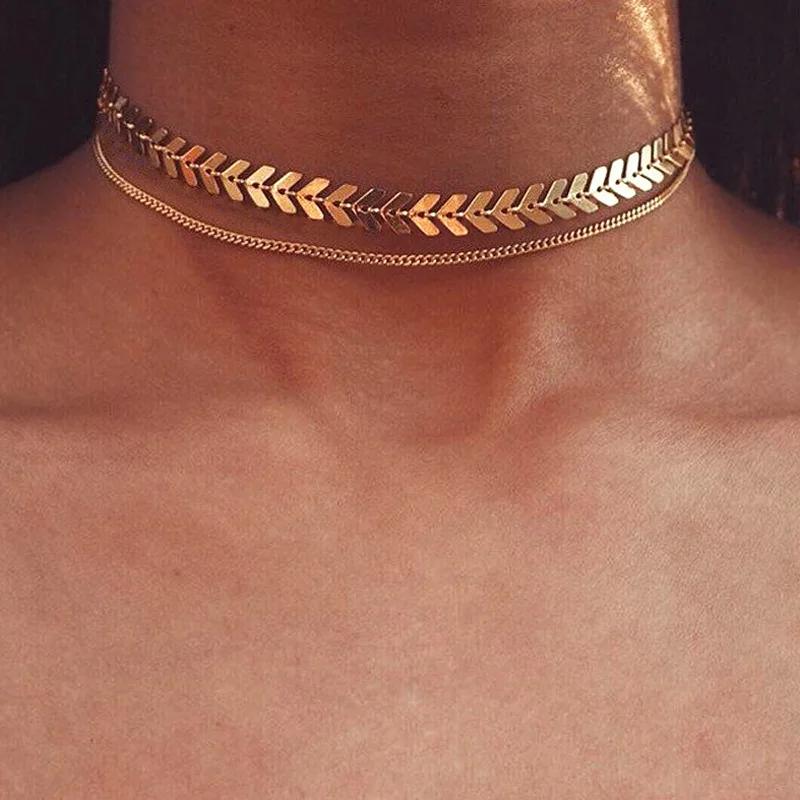SUMENG-2020-New-Fashion-Chain-Choker-Two-Layers-Necklaces-Fishbone-Airplane-Shape-Gold-Color-Necklace-Flat