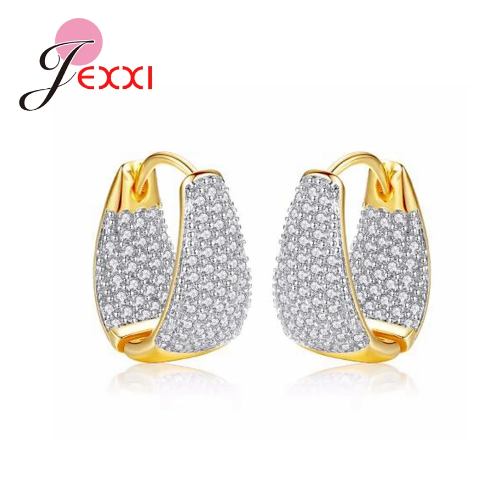 

Delicate Gold Color 925 Sterling Silver Hoop Earrings For Women CZ Crystal Rhinestone Piercing Ear Rings Korean Trend Jewelry