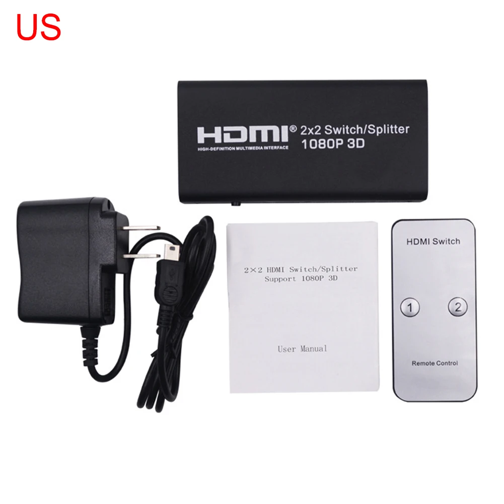 2x2 HDMI сплиттер переключатель HDMI 1.3b сплиттер Коммутатор HDMI аудио видео конвертер адаптер поддерживает 3D 1080p 4K 2X2 - Длина: EU Plug
