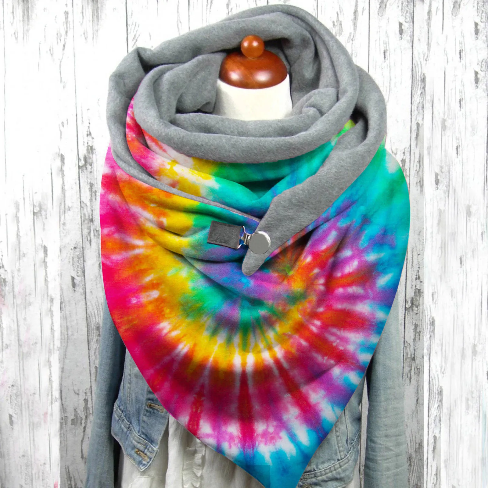 

Winter Christmas Scarf Women Tie Dye Print Button Wrap Multifunction Blanket Rainbow Warm Scarves Shawls 2020 Foulard Femme New