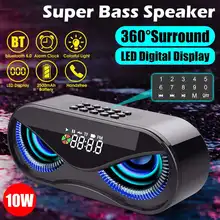 СВЕТОДИОДНЫЙ беспроводной динамик с цифровым дисплеем, bluetooth 5,0, объемный звук, басовый сабвуфер, Громкая звуковая коробка, будильник, USB/TF/AUX/FM