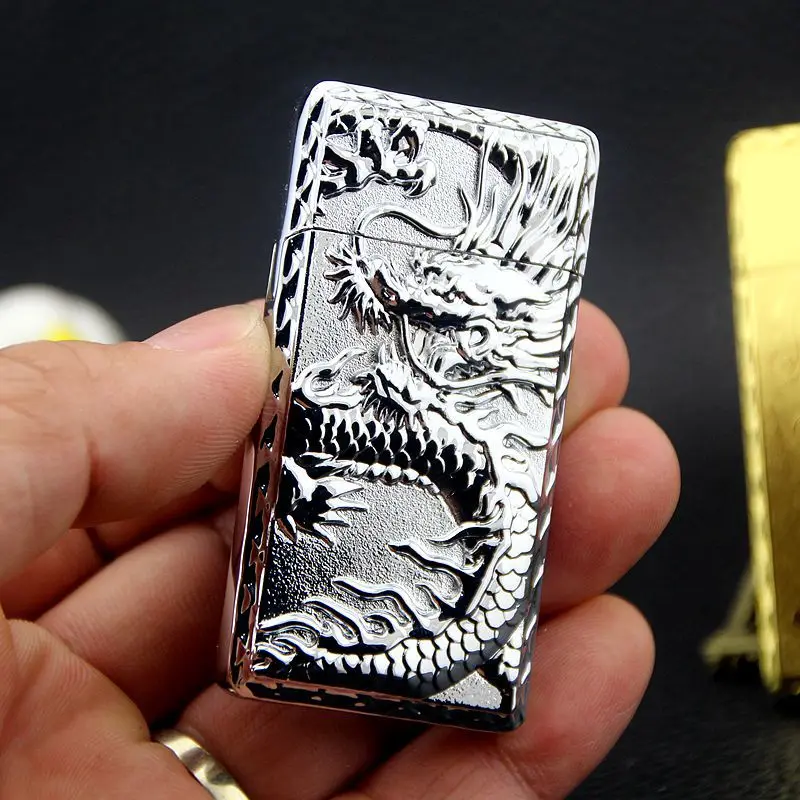 Газовая Зажигалка Dragon and Phoenix надувная металлическая зажигалка для сигарет