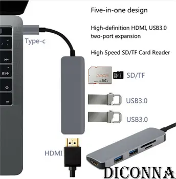 

Hot 5 in 1 USB-C Type C Hub Expander Type-C USB C Hub 5 in1 USB-C to 4K HDMI USB 3.0 SD TF Card Reader Adapters Converters