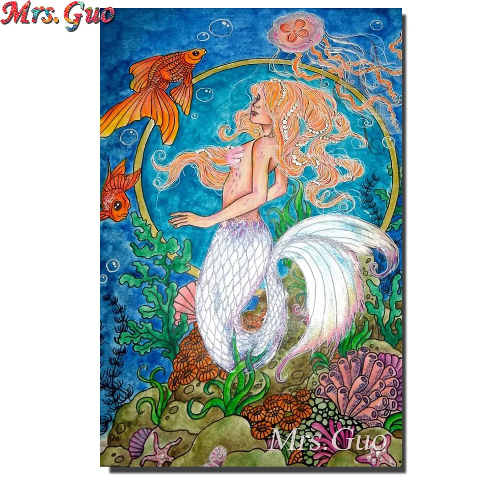 Diy Diamond Painting Cross Stitch Mermaid Girl Embroidery 5d Square Round Mosaic | Дом и сад